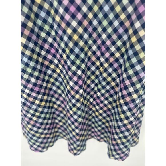 Talbots Dress 14W Rainbow Gingham Sleeveless Preppy Midi Cotton Retro Fit Flare - Picture 3 of 8